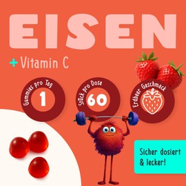 Gumtamin Iron Gummy Bears for Children - 60 Vegan Gummies for Iron Deficiency - Iron for Kimder with Vitamin C with 10 mg Iron Pyrophosphate High Dose - Alternative to Iron Tablets