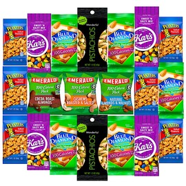 Healthy Snacks Care Package Grab And Go Variety Nuts Pack (20 Count) Include Wonderful Pistachios, Emerald Nuts, Almonds, Planters Peanuts , Blue Diamoond Almonds, Kars Nuts & More