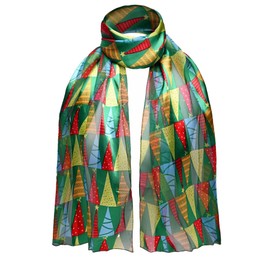 Basic Sense Christmas Scarf Silky Satin Neck Scarves, Multi Tree - Green
