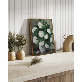 InSimSea Framed Canvas Prints Art Vintage Decor, Flower Wall Art Home Decor, White Hydrangea Retro Paintings, Botanical Floral Home Decor, Wall Decor for Bathroom Living Room Office, 12"x16"