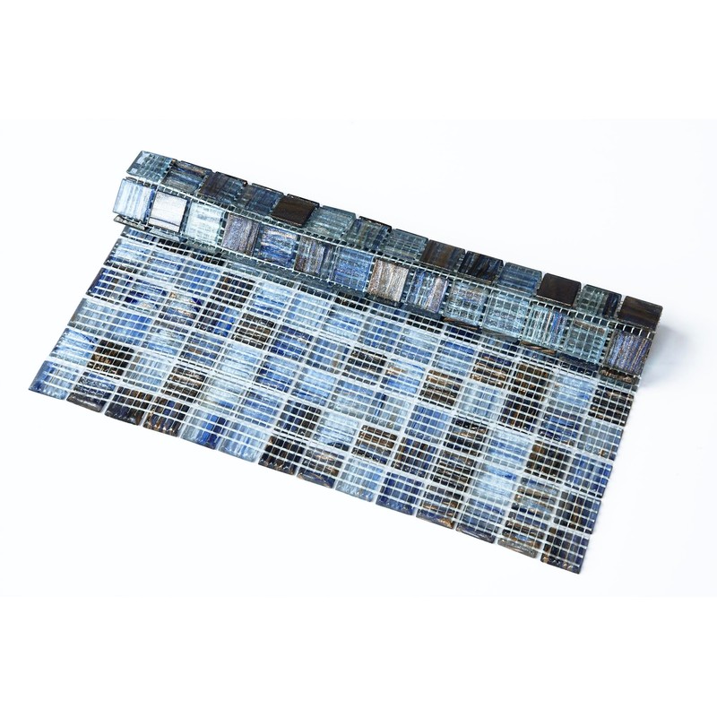 Mesh-Mounted Glass Mosaic Tile Backsplash, 12” x 12” Mixed Blue