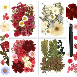 Resiners 100Pcs Dried Pressed Flowers for Resin Molds, Red Real Natural Dried Flowers Dry Leaves kit for Scrapbook Supplies Card Making Resin Jewelry Making Soap Candle DIY Crafts