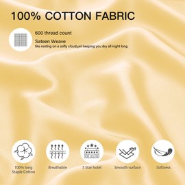 100% Cotton King Pillowcases Set of 2, Deep Dream 600 Thread Count Pillow Cases, 20x36 Inches, Super Soft and Breathable Envelope Closure (Mustard Yellow)