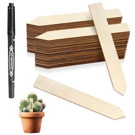 50 PCS Plant Labels with a Black Marking Pen, 5.9 Inch Waterproof Plant Label for Outdoor Indoor Potted Plants, Wooden Plant Tags Gardening Gifts for Women Men