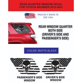 Compatible with Toyota 4Runner 2010-2023 | Precut Punisher American Flag Rear Quarter Window Decals | Both Side | Proudly Made in The US | Matte Black (Punisher US Flag)