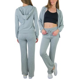 ToBeInStyle Women's Activewear Hooded Jacket & Pants - Heather Grey - 2X