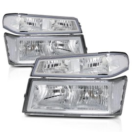 M-AUTO Headlights Assembly Compatible with 2004-2012 Chevy Colorado GMC Canyon, Driver and Passenger Side, Chrome Housing Clear Lens