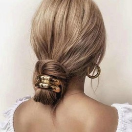 Hair Ties for Women, Gold Metal Hair Cuffs Hair Accessories Elastic Hair Ties Ponytail Cuff Hair Bands for Both Thick Hair and Thin Hair