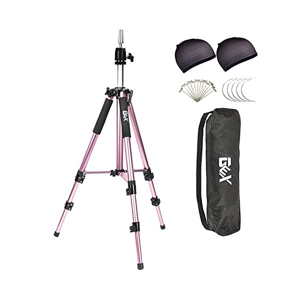 GEX Upgraded Heavy Duty Canvas Block Head Tripod Cosmetology Training Doll Head Stand Mannequin Manikin Head Tripod Wig Stand With Travel Bag (Rose Gold(Version 2.0))