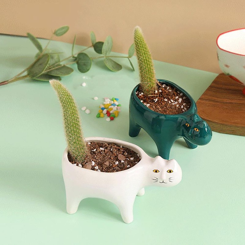 Succulent Planter with Drainage Cat Ceramic Garden Pot Cactus Planter