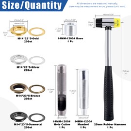 Glarks 82Pcs 14MM Thickened Grommets Eyelets with Tool Sets, 80Pcs 4 Colors Grommets Eyelets with Washers and 4Pcs Installation Tools for Fabric, Canvas, Curtain, Clothing, Leather Repair