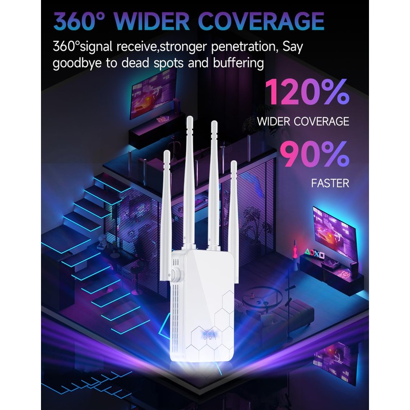 WiFi Extender Internet Booster, Repeater Wireless Routers Amplifier, Mesh Wi-Fi