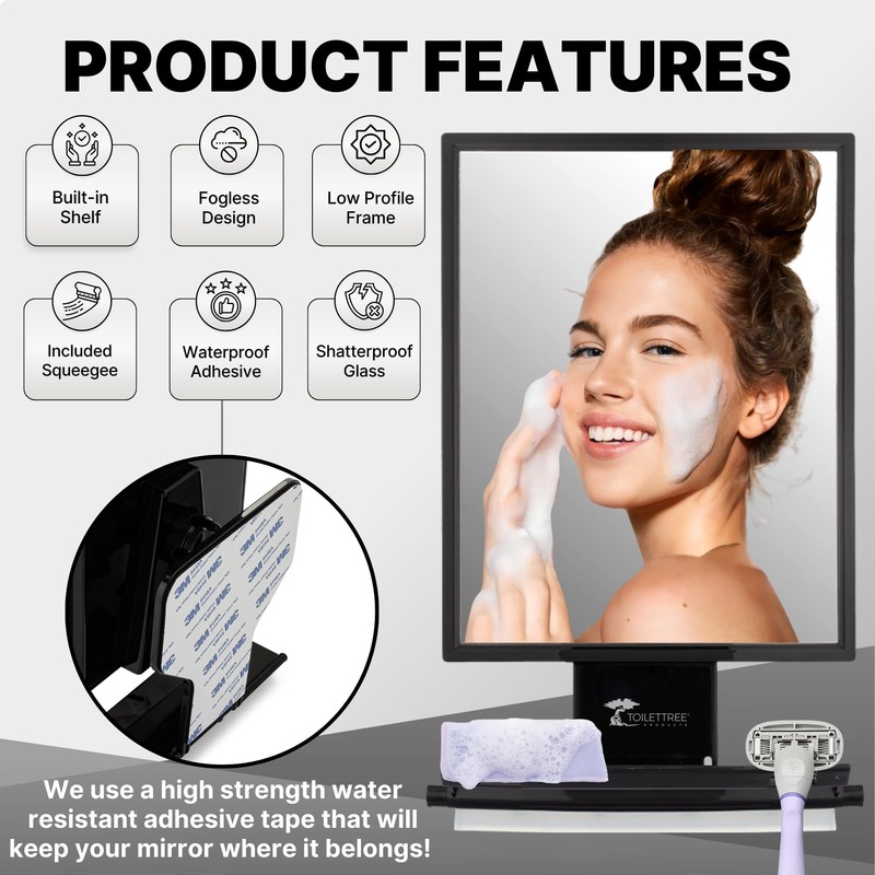 ToiletTree Products Fogless Shower Mirror - Anti-Fog Mirror - Adjustable