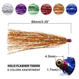 Wifreo Holo Mylar Flash Sliding Tube Bucktail Teasers, Pack of 12, Appox Length 3.35" Assorted Colors