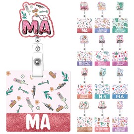 12 Set 24 Pcs MA Badge Reel Retractable with Buddy Medical Assistant Cute Badge with Alligator Clip Retractable Lanyards for Work Cards Name Cards MA Nursing Gifts Work Conversion Charts Accessories