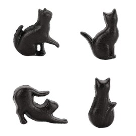 JUXYES Set of 4 Vintage Cat Drawer Handle Pull Knobs, Antique Cast Iron Cat Shape Drawer Knobs Retro Decorative Cabinet Handle Knobs for Dresser Drawer Cupboard Cabinet
