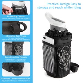 Caudblor 2PCS Bike Water Bottle Holder Bag, Insulated Bicycle Coffee Cup Holders with Phone Storage, Black Handlebar Drink/Beverage Container for Walker/Cruiser/Exercise/Mountain Bike