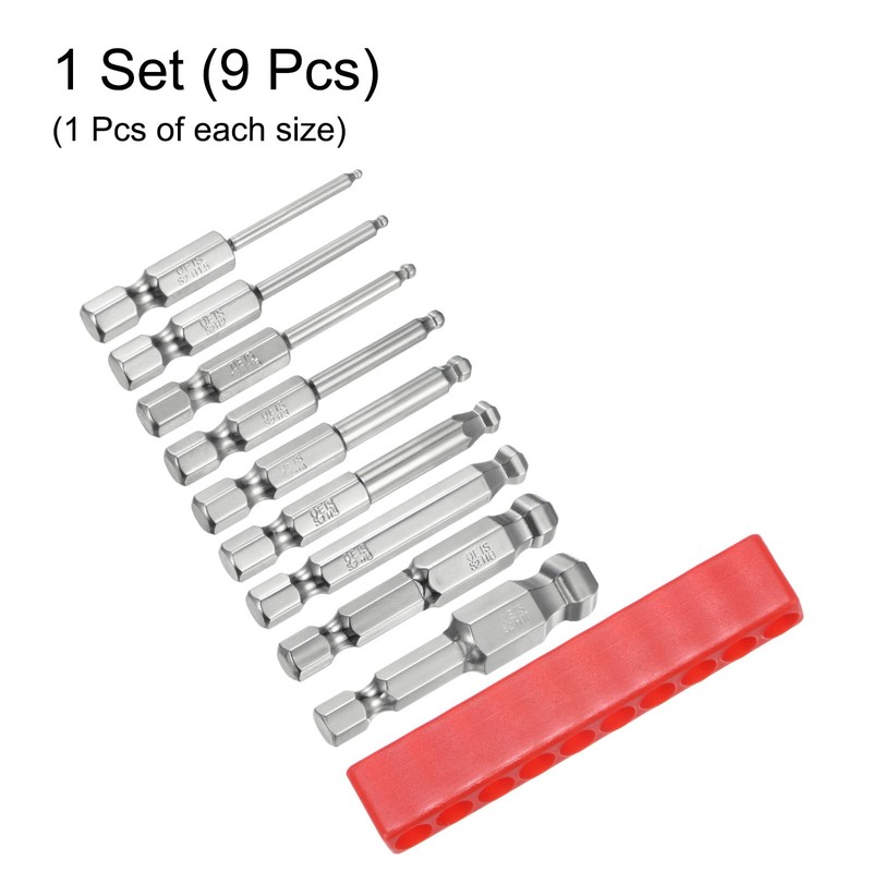 sourcing map 9pcs Ball End Hex Screwdriver Bit Set 1.5mm-10mm