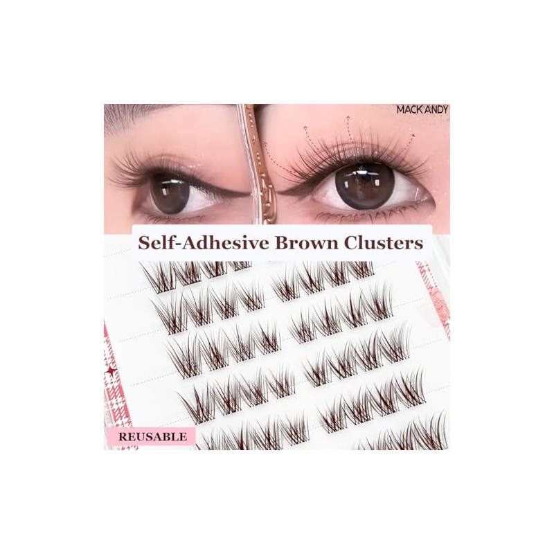 Brown Self Adhesive Eyelashes Clusters Press On 64 Eyelash LASGOOS