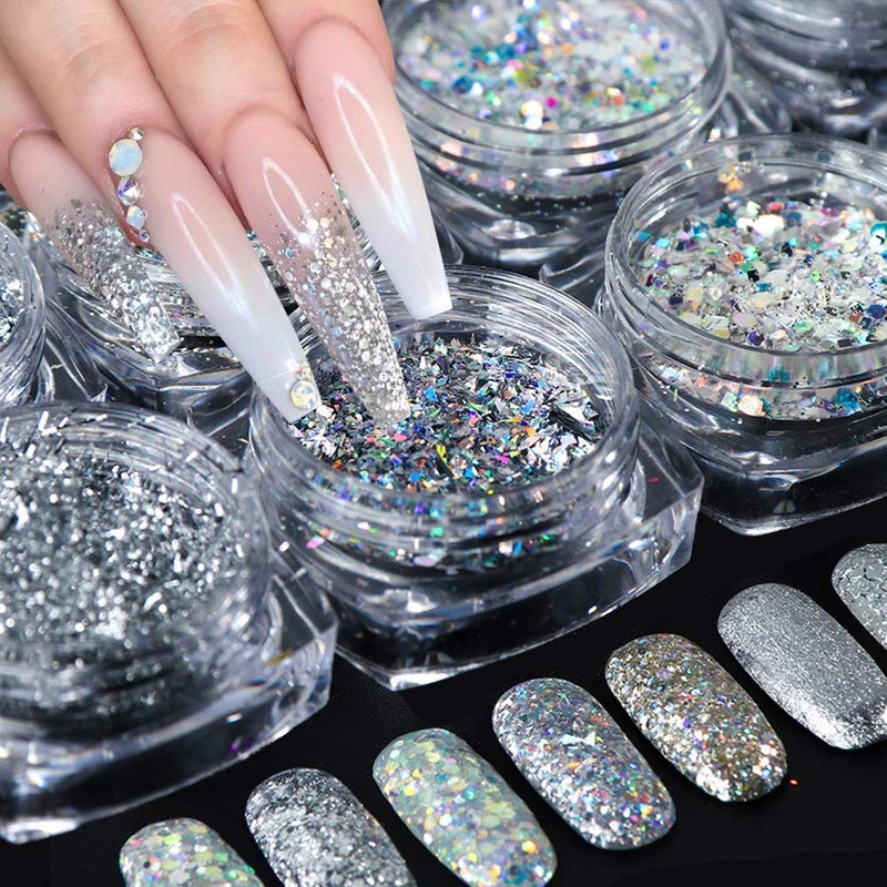 Holographic Nail Art Glitters Sequins 3D Flakes Supplies - Shiny