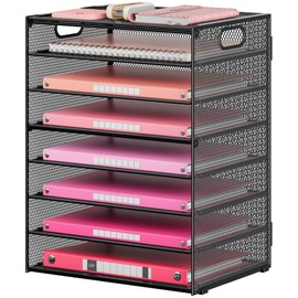 Lavatino Organizador de Papel de 8 Niveles para Escritorio, Bandeja de Cartas de Malla Negra Clasificador de Archivos con Asas, Incluye 5 Bandejas Des