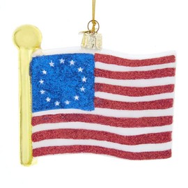 Kurt Adler NB1572 Noble Gems Betsy Ross Glitter Flag Hanging Ornament, 4-inch High, Glass
