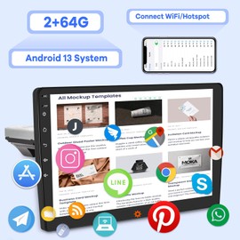 [2G+64G] 10.1 inch Android 13 Single Din & Double Din Car Stereo Touch Screen Carplay Radio, Wired&Wireless CarPlay/Android Auto/Hi-Fi/Bluetooth/1080P/SWC/GPS+AHD Backup Camera+ MIC