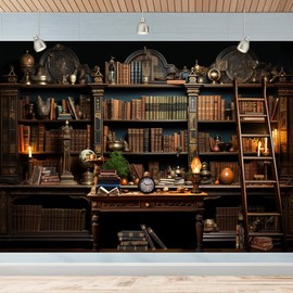 7X5FT Vintage Bookshelf Photography Backdrop Classical Study Room Medieval Bookshelf Library Wall Backdrop Dark Academia Decorations Photo Backdrops Banner