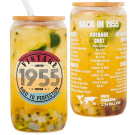 70th Birthday Gifts for Women - 70th Birthday Gifts for Her Glass Cup - 1955 70th Birthday Decorations Gifts Ideas for Men Him - 70 Year Old Birthday Gifts for Women Men Turning 70 Gift Cup with Straw