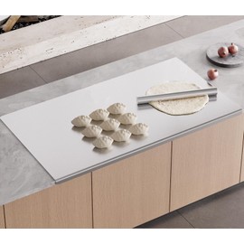 ISXACFF Heavy Duty Cutting Board with Rolling Pin, 304 Stainless Steel Cutting Chopping Boards with Lip Large Baking Board Pastry Board for Meat, Vegetables, Fruits, Cheese, Bread, 35.4”L x 19.7”W