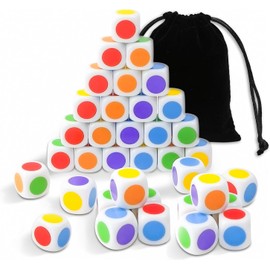 QUTHZZHY Colour Dice Pack of 50, Colour Dots Dice, 6 Colours, 16 mm Colourful Dice, Whisper Cube with Dots, Colour Cube for Small Children, Dice Coloured for Place Card Games, Math Lessons