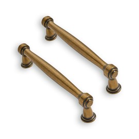 ZAUYX Solid Heavy Duty 2 Pack 3-3/4 Inch Hole Center Vintage Antique Brass Cabinet Pulls Kitchen Aged Cabinet Hardware Kitchen Handles for Cabinets Dresser Pulls Drawer Pulls