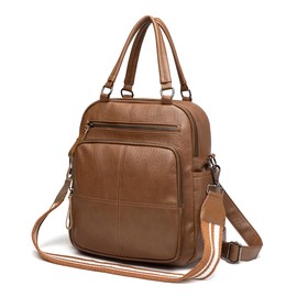 Kiepoar Women Leather Backpack 3 in 1 as Fashion Backpack Shoulder Bag Handbag, Elegant Waterproof Casual Backpack Lightweight Chic Multiple Pockets Suitable for Work School Travel (Brown)