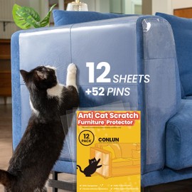 Cat Cat Scratch Protector-12 Pack Single Side Couch Protectors from Cat Scratching, Clear Furniture Protectors from Cats Scratch, Training Tape, 12 Pack+ 52 Pins