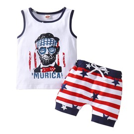 Ritatte Toddler Baby Boy 4th of July Outfits Independent Day Vest Top American Flag Shorts Infant Boys Casual Summer Clothes(Red-2, 2-3T(110))