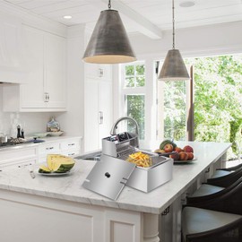 ZOKOP Electric Deep Fryer Stainless Steel with Basket Strainer Filter, 6.3QT/6L Capacity, for Home & Commercial Use, Countertop Kitchen Fryer for Turkey, French Fries, Donuts, 2.5KW 60Hz 110V