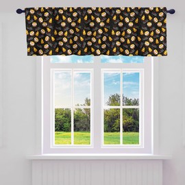 jejeloiu Cute S'Mores Valance Curtains for Living Room Bedroom, Marsh Mallow Cookie Kitchen Curtains Valances, 1 Panel 52"x12" Cartoon Camping Curtain Valances for Windows Bathroom, Camper Black