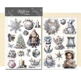 CATaireen Rub On Transfers Stickers 2 Sheets for Crafts Cloth Glass Acrylic Wood Furniture Small Vintage Junk Journal Supplies Scrapbooking Items Christmas Thanksgiving (Silvery Christmas)