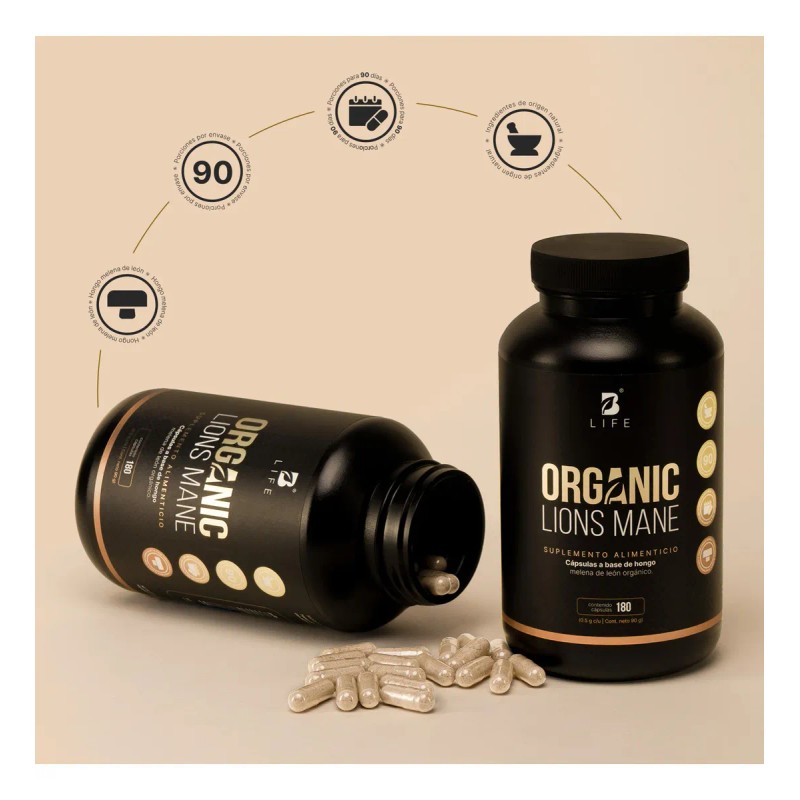 Hongo Melena De León Orgánico De 180 Cápsulas. B Life