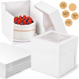 DOYIDE DOYIDE 12Pcs 8x8x8 Inches Cake Boxes, White Square Bakery Boxes with Window, Disposable Cake Carrier Container for Pastries, Pie, Cookies, Chocolates, Cupcakes, Birthday Party, Wedding