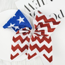 White Blue Red Hair Ties for Women 4th of July Hair Bow Tie Independence Day Head Bands Patriotic Party Elastic Band Ponytail Holders Glitter Hair Supplies Cheerleader Hair Decorations Hair Accessories 1PCS