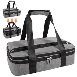 QEES Insulated Casserole Carriers for Hot or Cold Food,Double Decker Casserole Dish Bag Carrying Case,Expandable Food Carrier Warmer Container Bag For Travel Picnic Cookouts.Fits 9"x13" Baking Dish