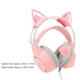 LiebeWH Cat Ear Gaming Headset with Microphone, RGB Light, Over-Ear Headphones, Lightweight Wired Headset with Adjustable Headband for PC Laptops