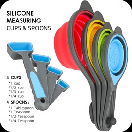Juego De Tazas Y Cucharas Medidoras Plegables, 16 Piezas De Tazas Y Cucharas Medidoras De Silicona Portátiles Para Medir Líquidos Y Secos, Juego De Herramientas De Medición De Silicona De G