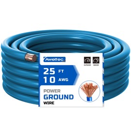 AWELTEC 10 Gauge Wire, 25 Feet Blue Power Ground Wire Cable, Primary Automotive Wire, Copper Clad Aluminum Wire for Battery Cable, Car Audio, Amp Wiring, Generator, Automotive, RV