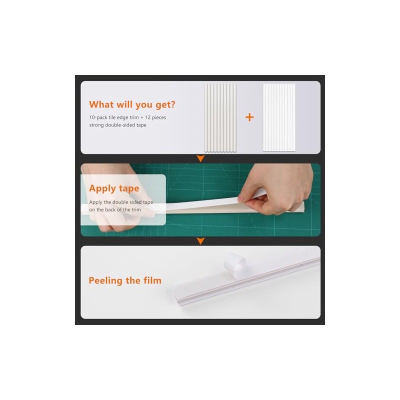 STICKGOO 10-Pack Tile Edge Trim, 12" Wall Molding Trim for