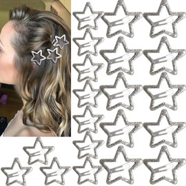20 PCS Sparkling 1.22" and 1.65"Star Hair Clips Snap Star Hair Accessories Non Slip Star Clips for Girls Women Y2K Accessories Silver Metal Hair Clip Star Hair Barrettes Star Hair Clips Star Hair Clip