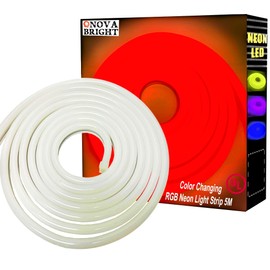 Neon LED Light Strip 24V - NovaBright XEON XLTR-18 LED Light Strips RGB Color Changing, Flexible Cuttable Waterproof IP67, Outdoor Neon Signs Wall Decor Reel ONLY (5M/16.4ft)