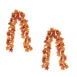 Autumn Maple Leaves Garland, 5.74ft Fall Artificial Hanging Garland, 2 Pieces, Thanksgiving Fireplace Decoration