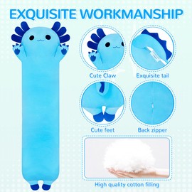 Chubbyjoy Long Axolotl Plush Pillow, 43” Cute Axolotl Stuffed Animals Toy Soft Kawaii Plushies Body Pillow Axolotl Plush Doll Gift for Girls Boys,Blue